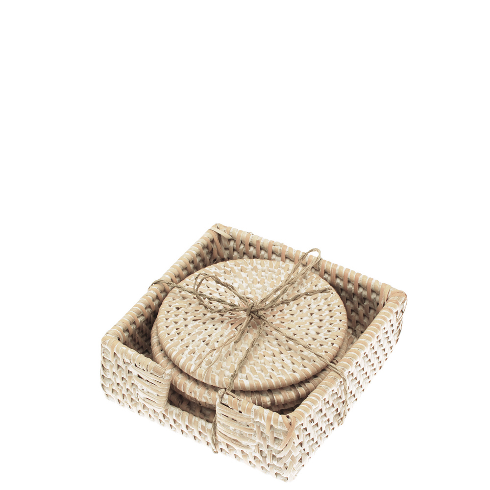 Walton & Co Set of 4 White Rattan Coasters